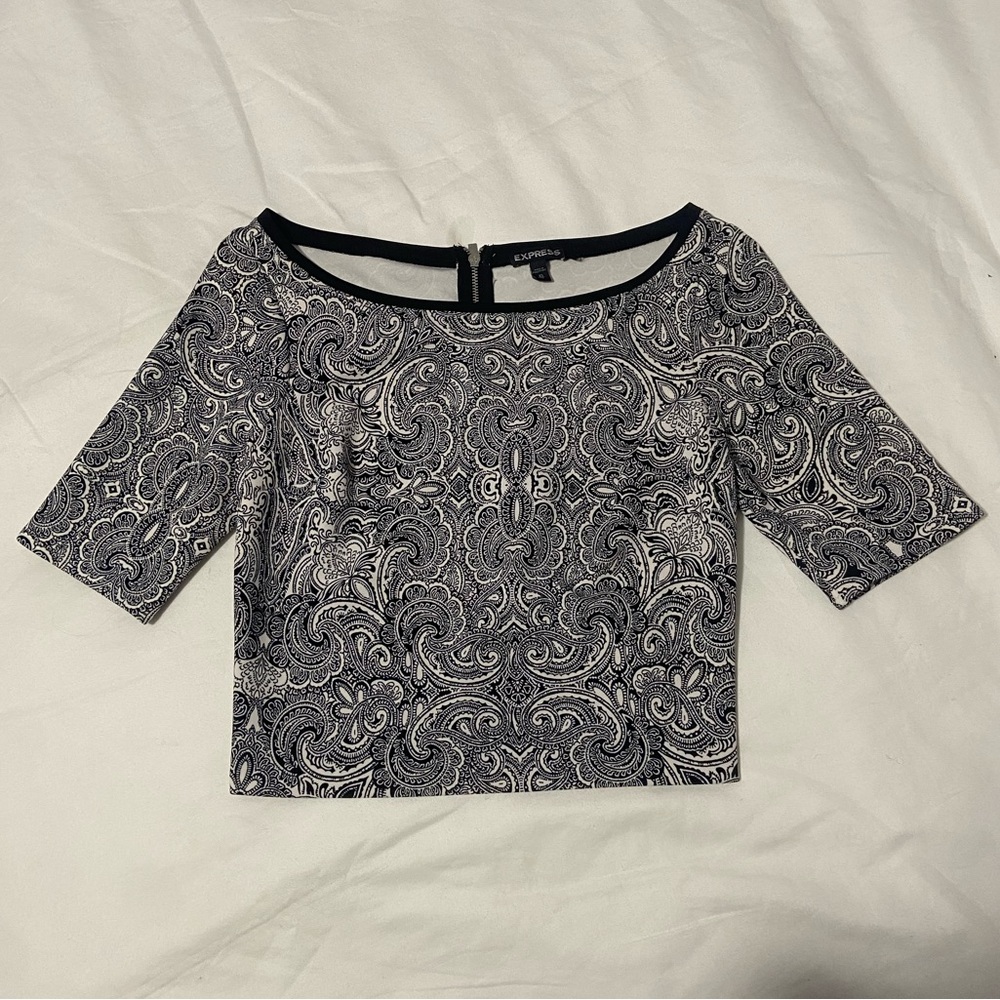 Express Black and White Paisley Crop Top